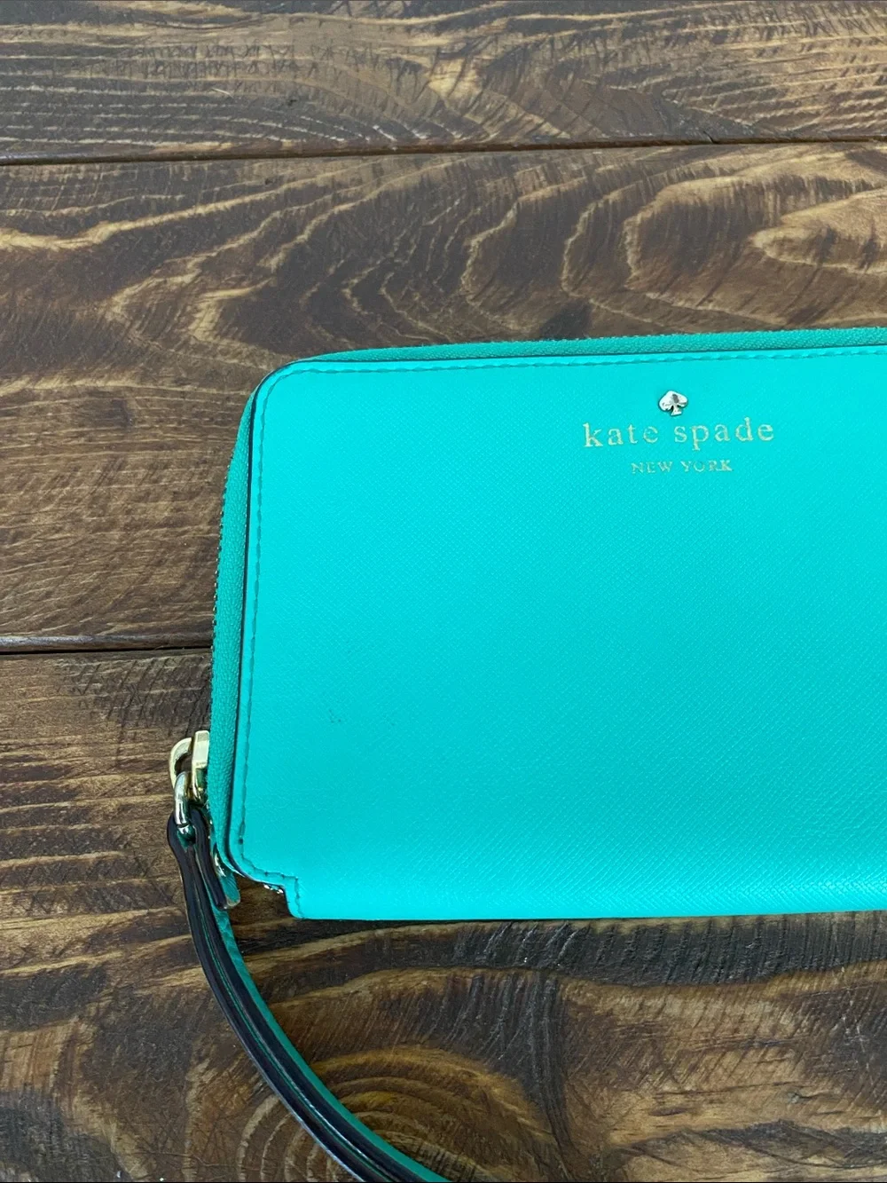 kate spade teal zip-around wristlet with strap